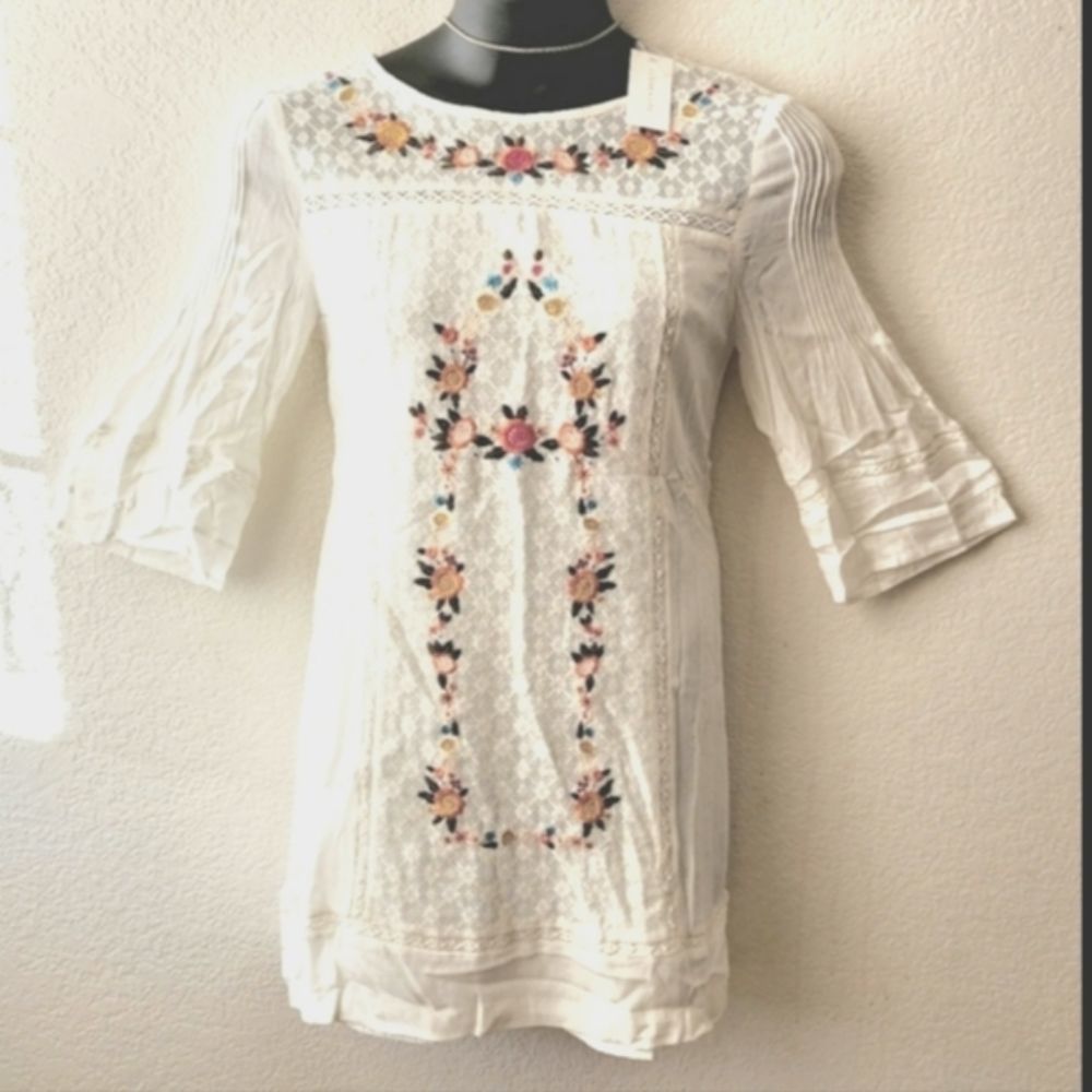 Sugar Lips White Bohemian Lace n Embroidered Midi Dress Size Large